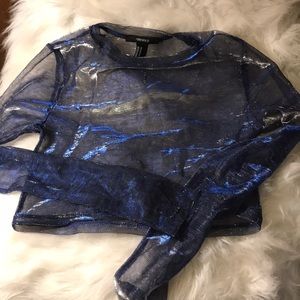 Blue silver mesh festival top